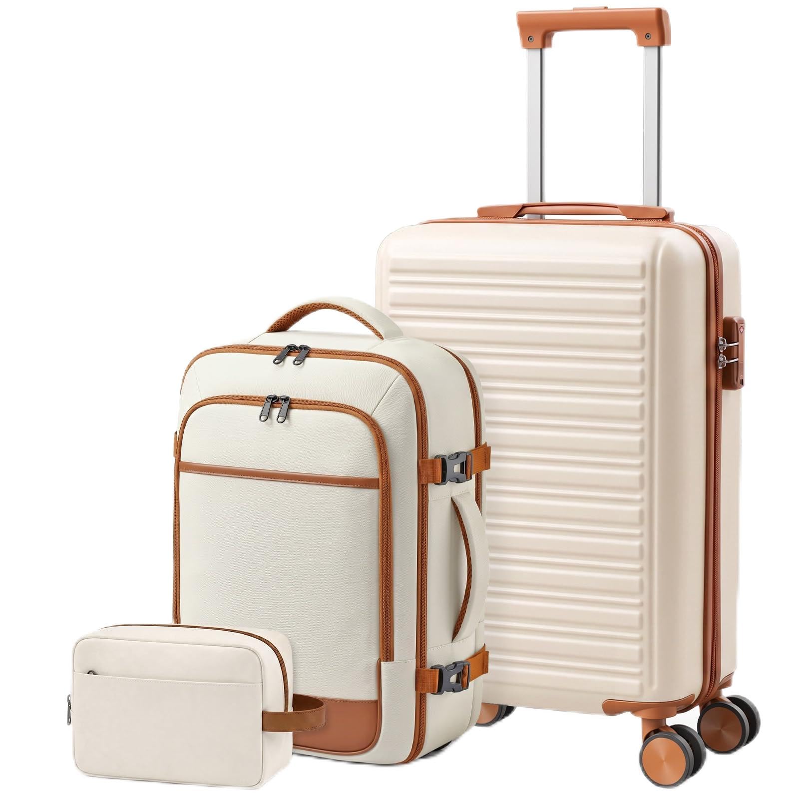 OLIXIS 3 Piece Luggage Set, 20in Carry On Suitcase With Backpack