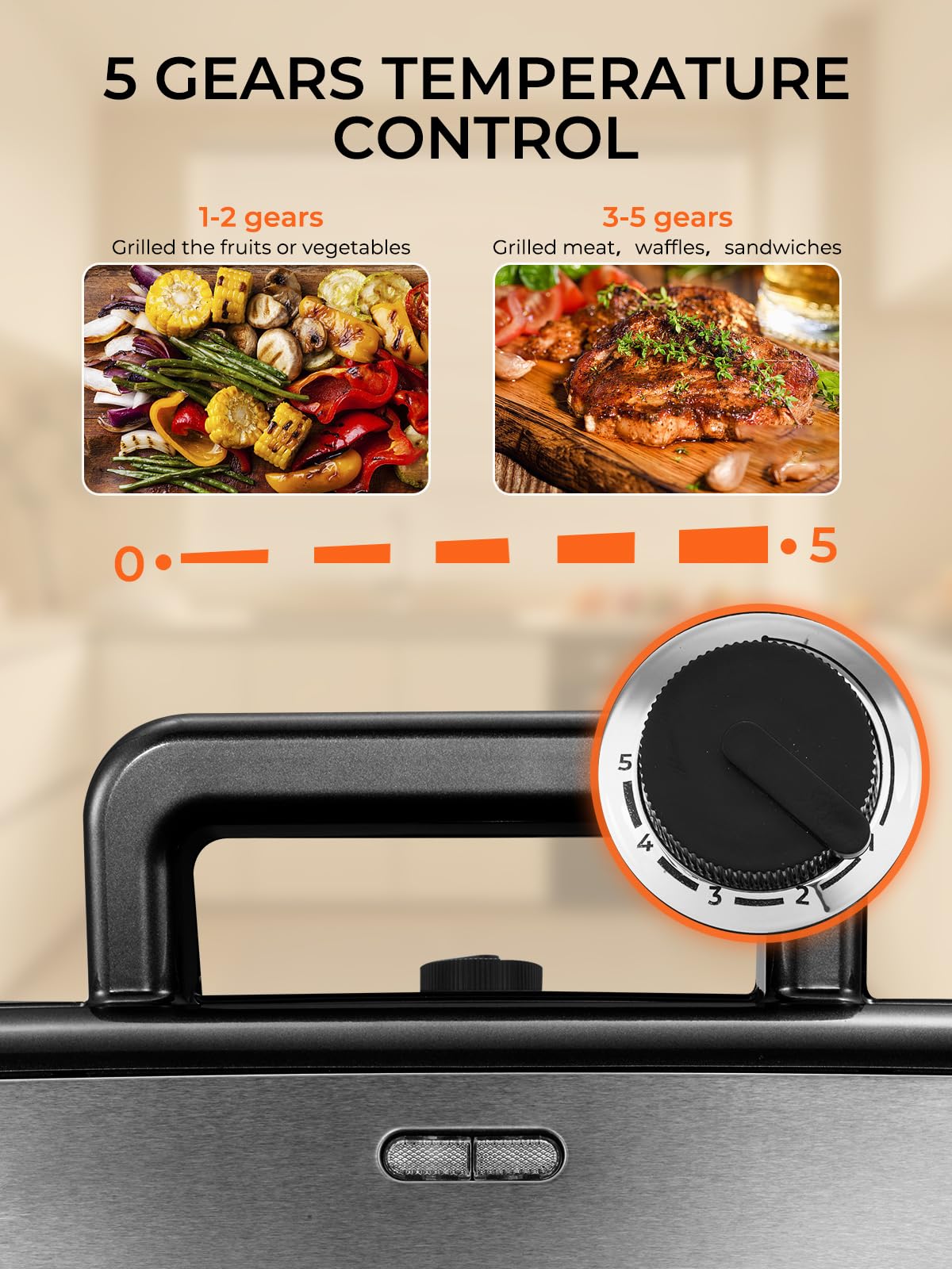 Sandwichera 3 en 1, 1200W Gofrera, Grill Sandwichera Plancha con Interruptor de Seguridad, 3 Placas Antiadherentes y Extraíbles, Control de Temperatura de 5 Velocidades y Manija Cold Touch
