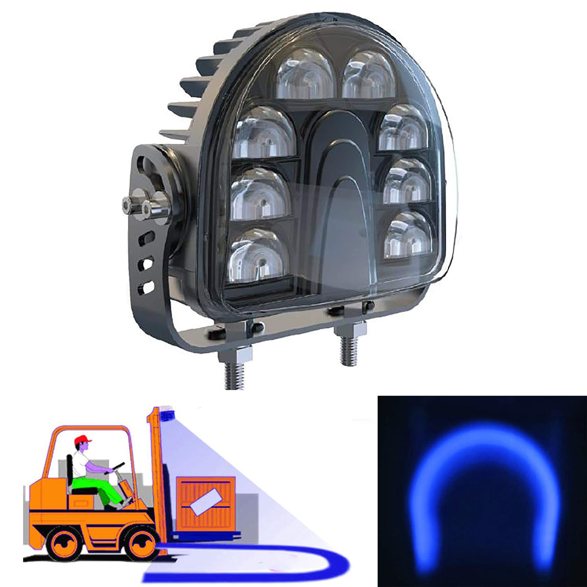 ACEGRE LED Forklift Light Blue ARC Forklift Safety Lights Warehouse Safe Warning Spotlight Arch Zone 20W DC10-80V for Truck Security Indicator Spotlight Brightness
