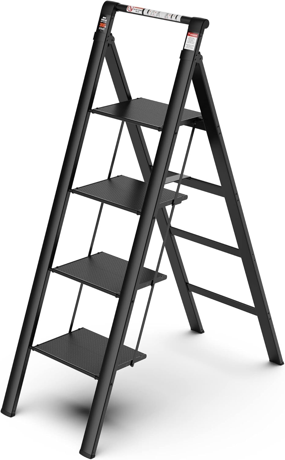 DATION 4 Step Ladder, Retractable Handgrip Folding Step Stool with Anti
