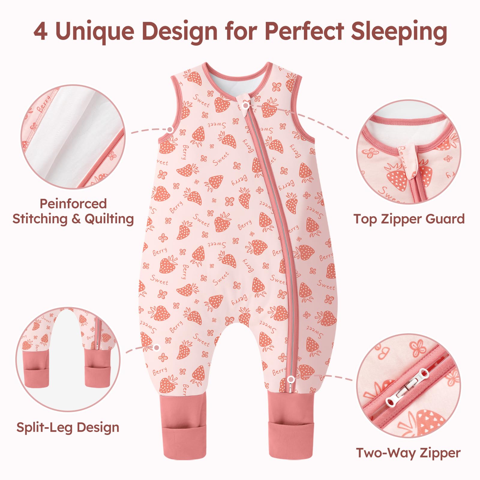 Unnivoll Saco de dormir para bebé 1.5 Tog, 2 unidades, algodón, saco de dormir durante todo el año, saco de dormir con patas de bebé, flexible, 90 cm, para niño y niña