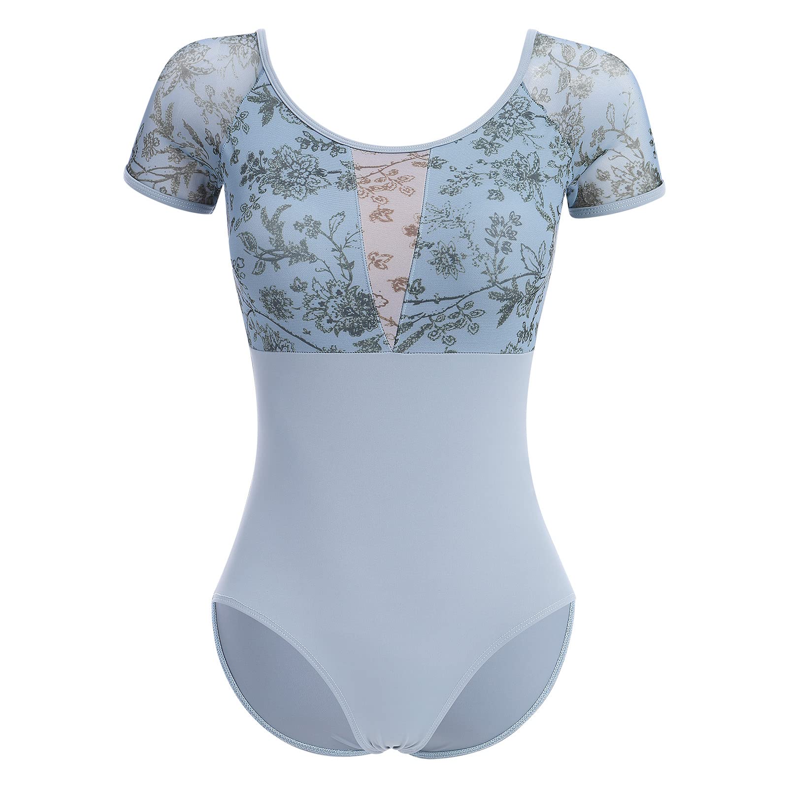 Photo 1 of AFAVOM Ballet Leotards for Women Adult Butterfly Flower Print Backless Gymnastics Leotards with Bra Training Practices Blue Floral Medium