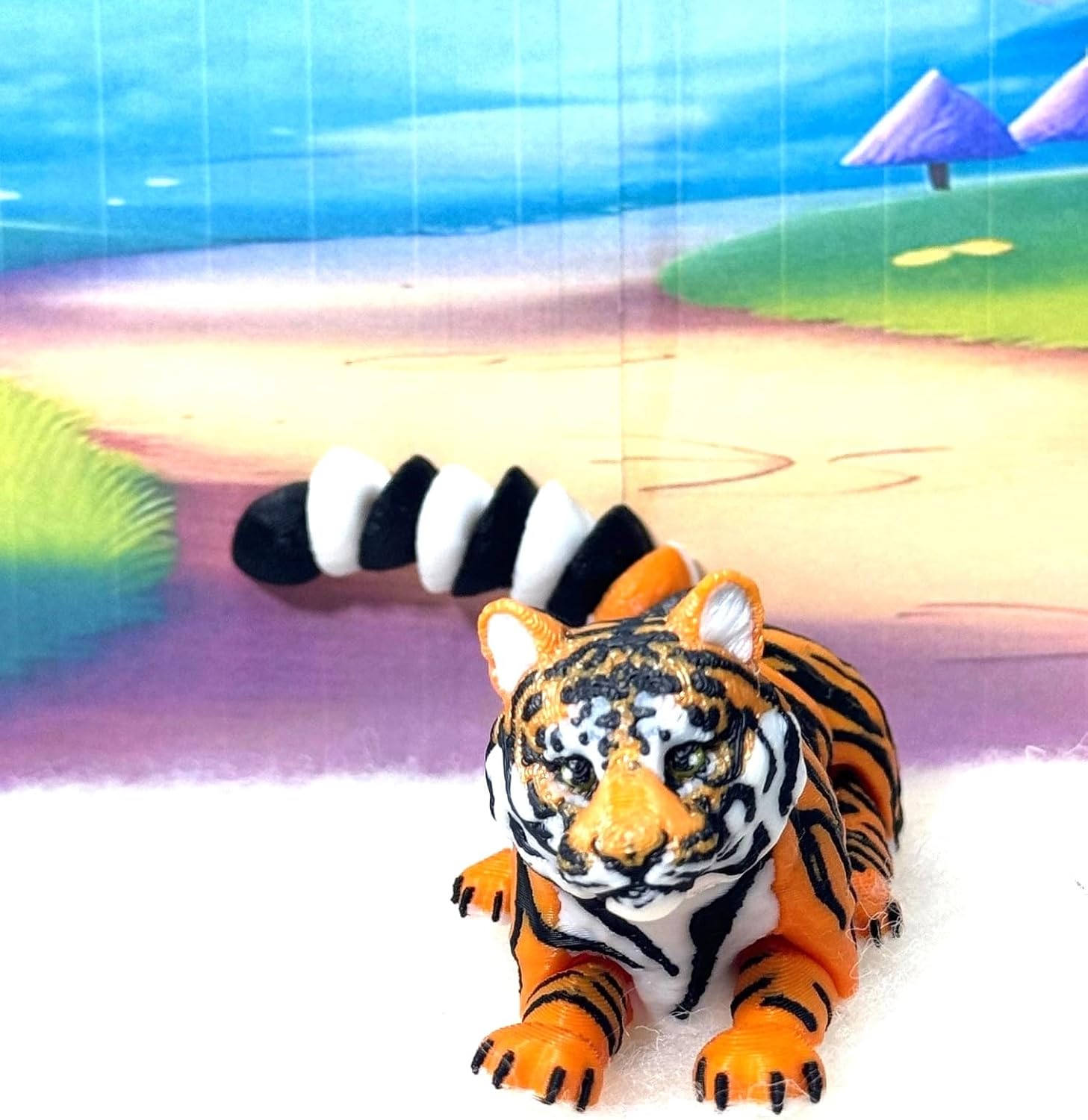 3D Printed Tiger, Animal Creature Flexible Tiger Toys, 6.5 Inches Articulated Fidget Animal for Home Office Executive Desk Decoration AT001-WHT (Orange & Black)