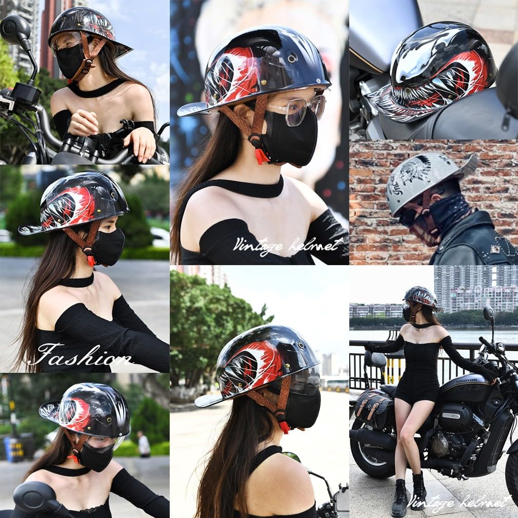 Motorrad Halbhelm Halbschalenhelm Baseballmütze-Helm ECE-Zulassung Motorradhelm Baseball Cap Blaue GläSer Mit Farbverlauf Mit Atmungsaktiven Poren Schnellverschluss M-2XL 57-64CM