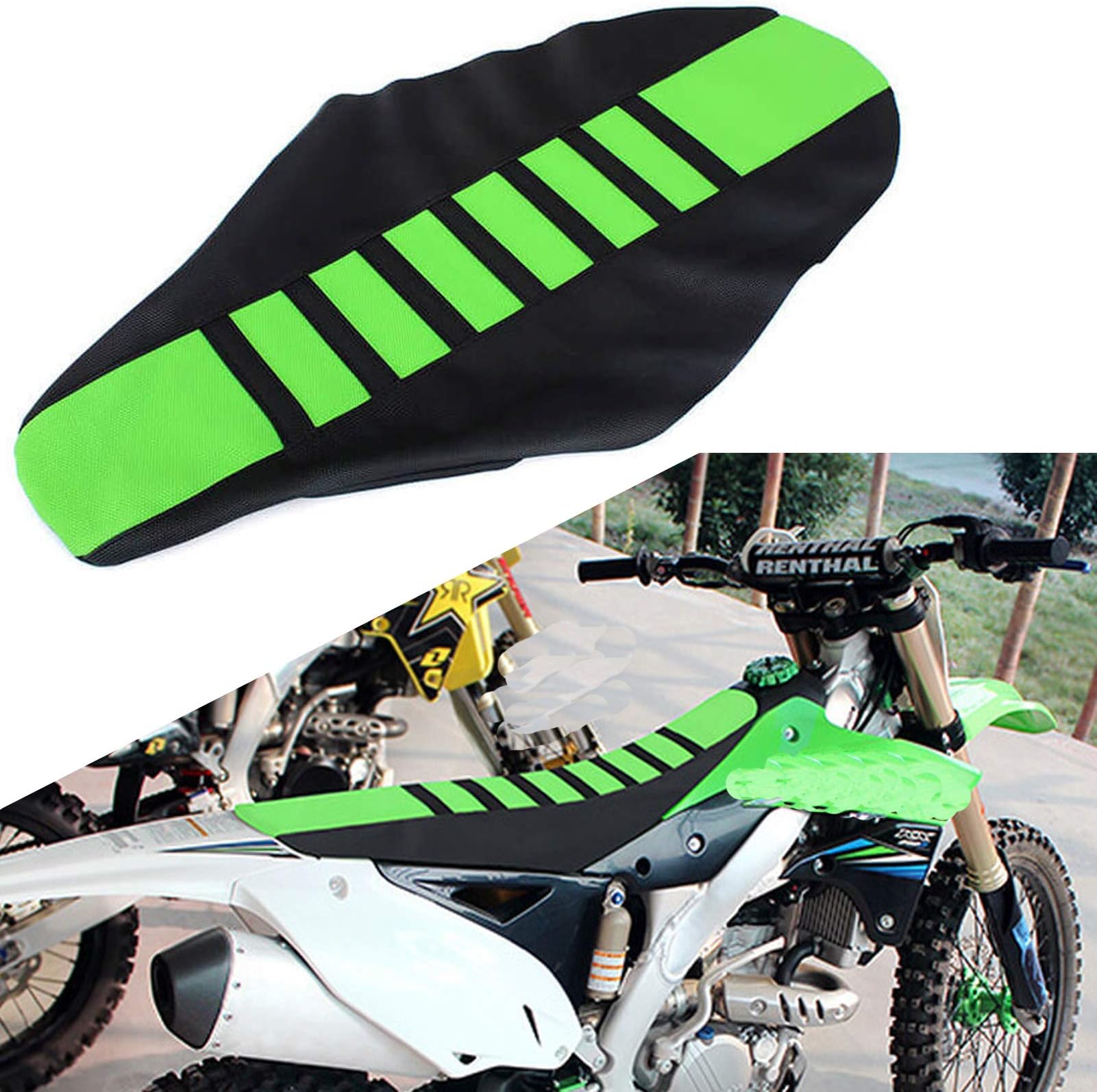 Universal Gripper Rubber Motorcycle Seat Cover - KX65 KX85 KX450F KX250 Yamaha Kawasaki Suzuki Soft Pit Dirt Bikes Green