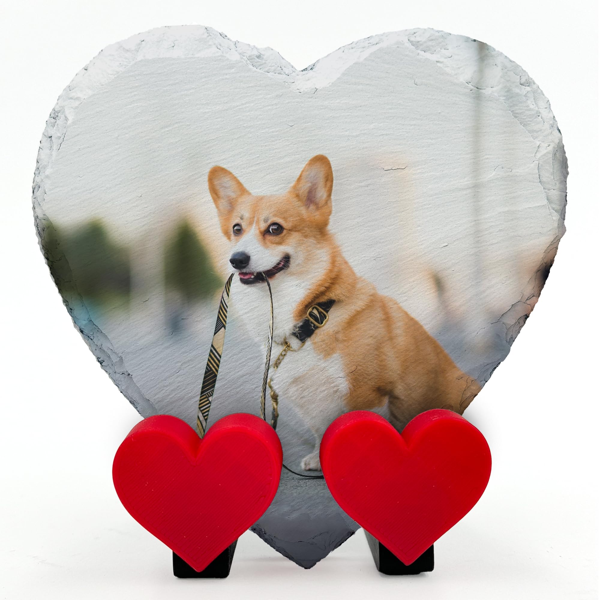 Personalised Custom Pet Memorial Heart Plaque Photo Text Name with Heart Display Stand Cat Dog Slate Stone Grave Marker | Full Print | Size 10x10 cm โ image 1