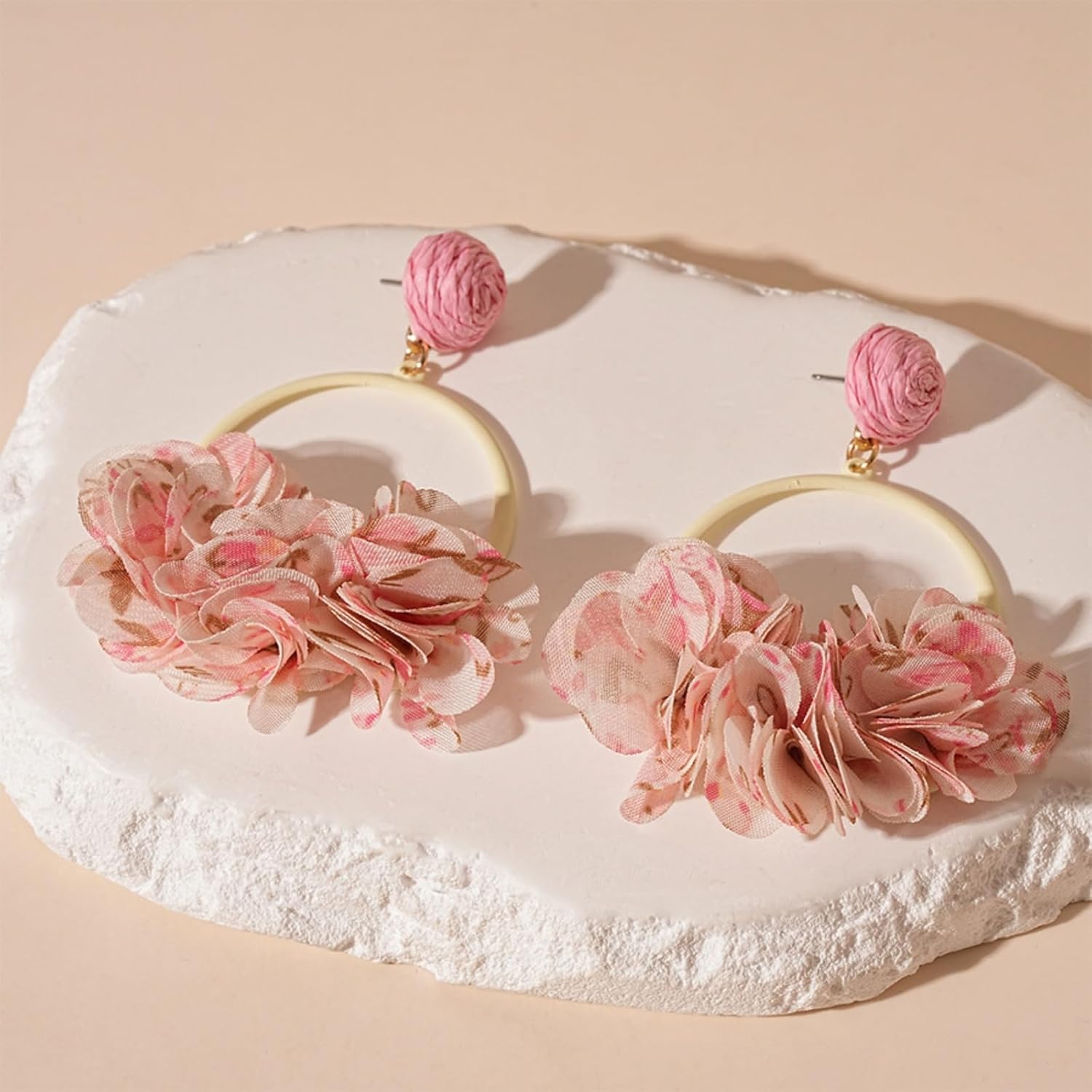 Fabric Flower Dangle Earrings for Women Exaggerated Boho Colorful Petal Earrings Vintage Camellia Earrings Fashion Simple Party Jewelry - Image 3