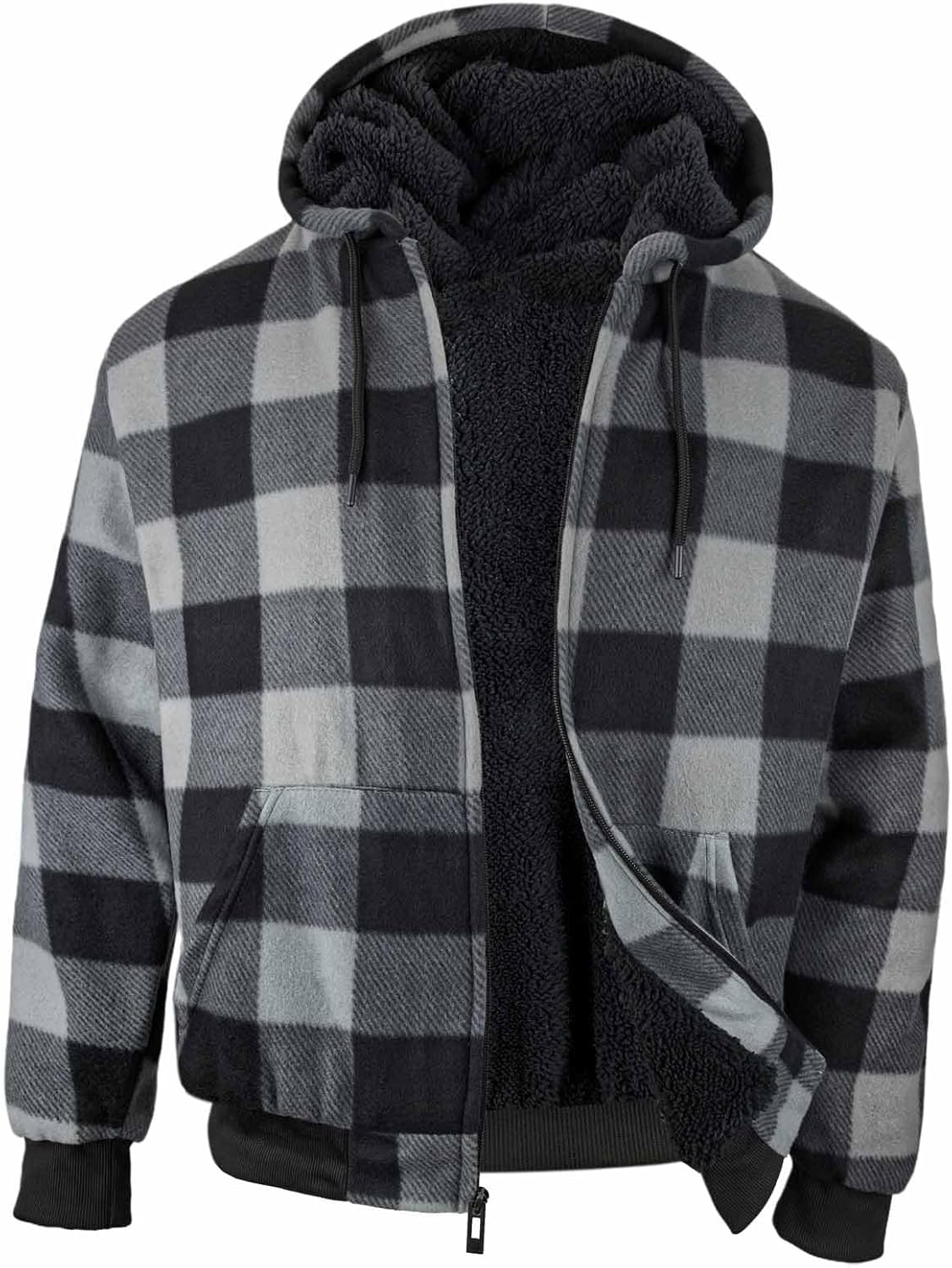 Butygity Heavyweight Hoodies for Men Zip Up Sweatshirts Plaid Flannel Sherpa Fleece Lined Winter Jacket Warm Coat