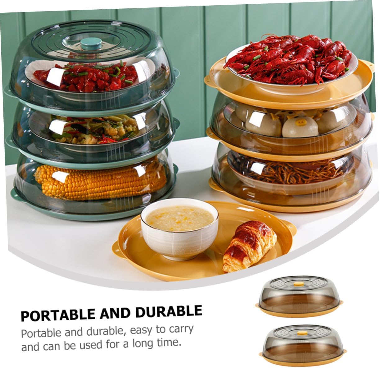 VOSAREA 2pcs Food Cover Lids for Kitchen Heat Preservation Easy Storage Multi-layer Food Protector for Leftovers Outdoor Use and Dust Prevention