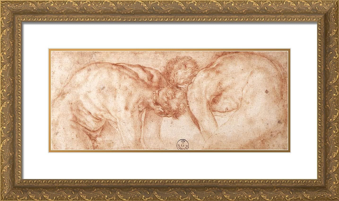 ArtDirect Pontormo, Jacopo 24x15 Gold Ornate Framed Art Print with Double Matting Titled: Two Nudes Compared