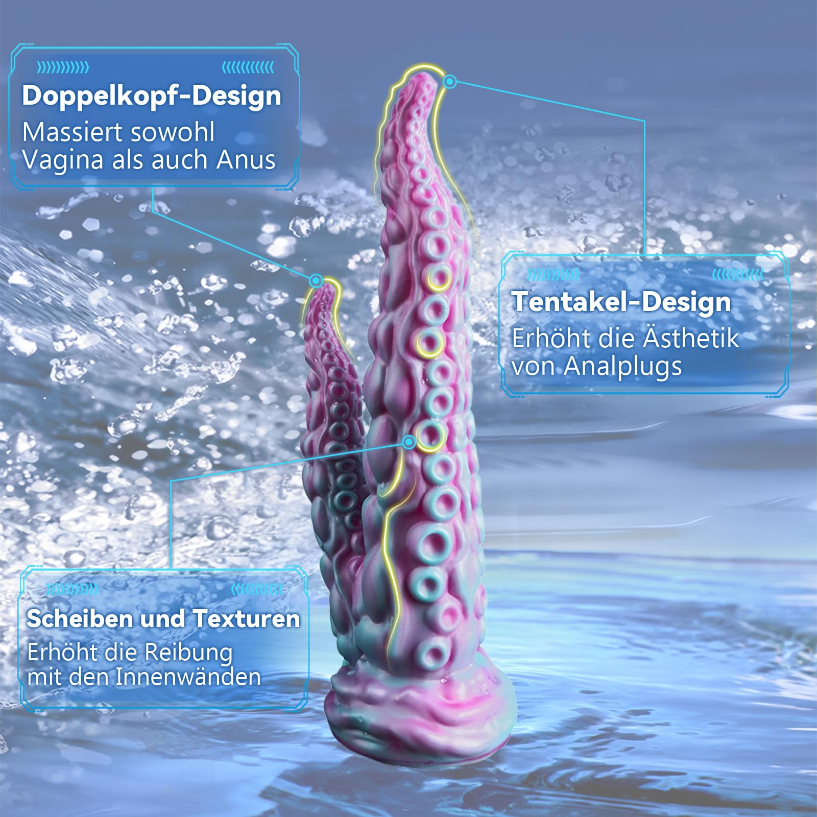 AMAZBEE Dildo a tentacoli Polpo Plug anale Trainer Sex Toy Monster Stretching G Spot Massaggio prostatico Dilatatore in silicone a doppia faccia (Pink)