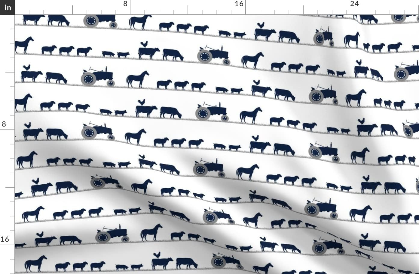 Spoonflower Fabric - Farm Animals Parade Dusty Blue Navy Tractor Nursery Boy Cow Pig Printed on Polartec(R) Fleece Fabric by The Yard - Sewing Blankets Loungewear and No-Sew Projects