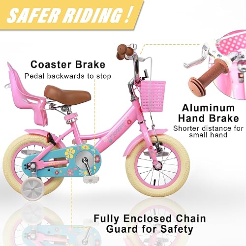Miniatura 23 de Glerc Maggie Girls Bike, 12-20 Inch Kids Bike for 2-13 Years Old Children, Princess Style Kids Bicycle with Doll-Seat & Basket & Training Wheels,