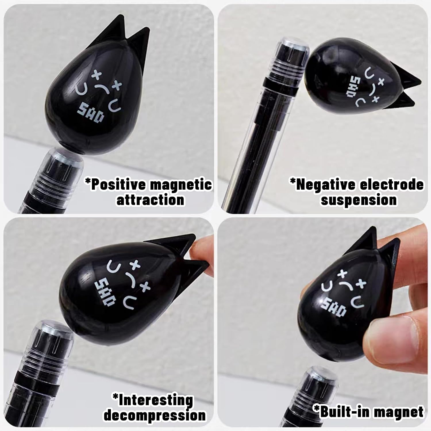3 PCS Cat Magnetic Floating Gel ink Rollerball Pens 0.5mm Point Black Ink image 4