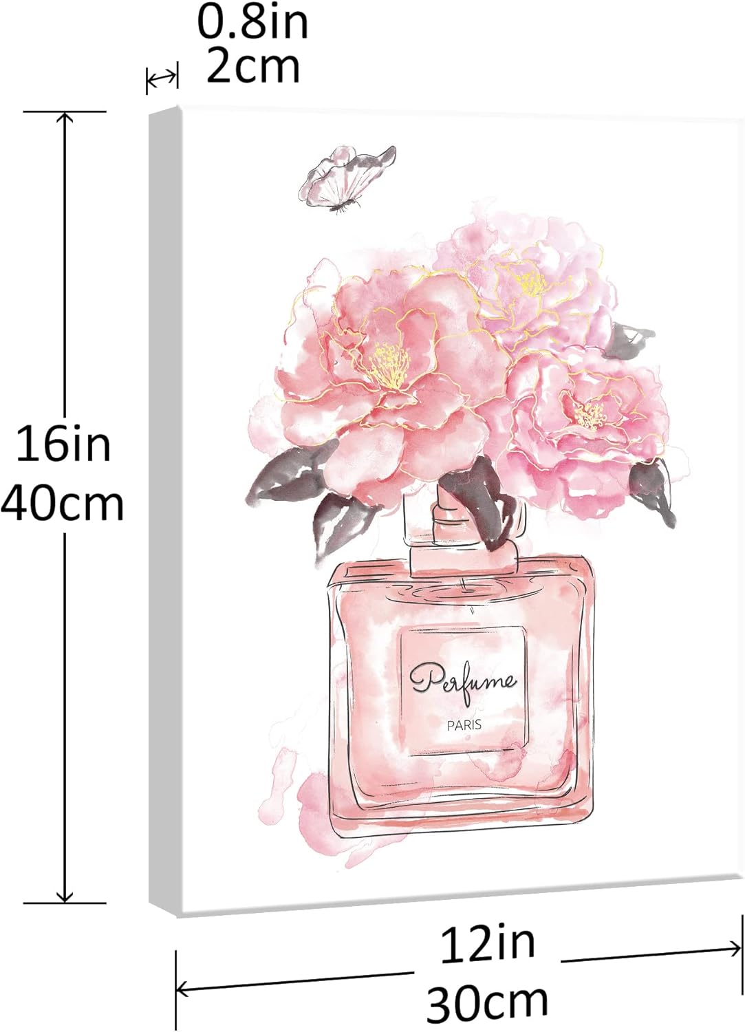 SUMGAR Pink Wall Art Girls Bedroom Wall Decor Fashion Perfume Flower Butterfly Pictures Blush and Grey Framed Canvas Paintings for Living Room Bathroom,Valentines Day Gifts 12x16 inch，3 Piece