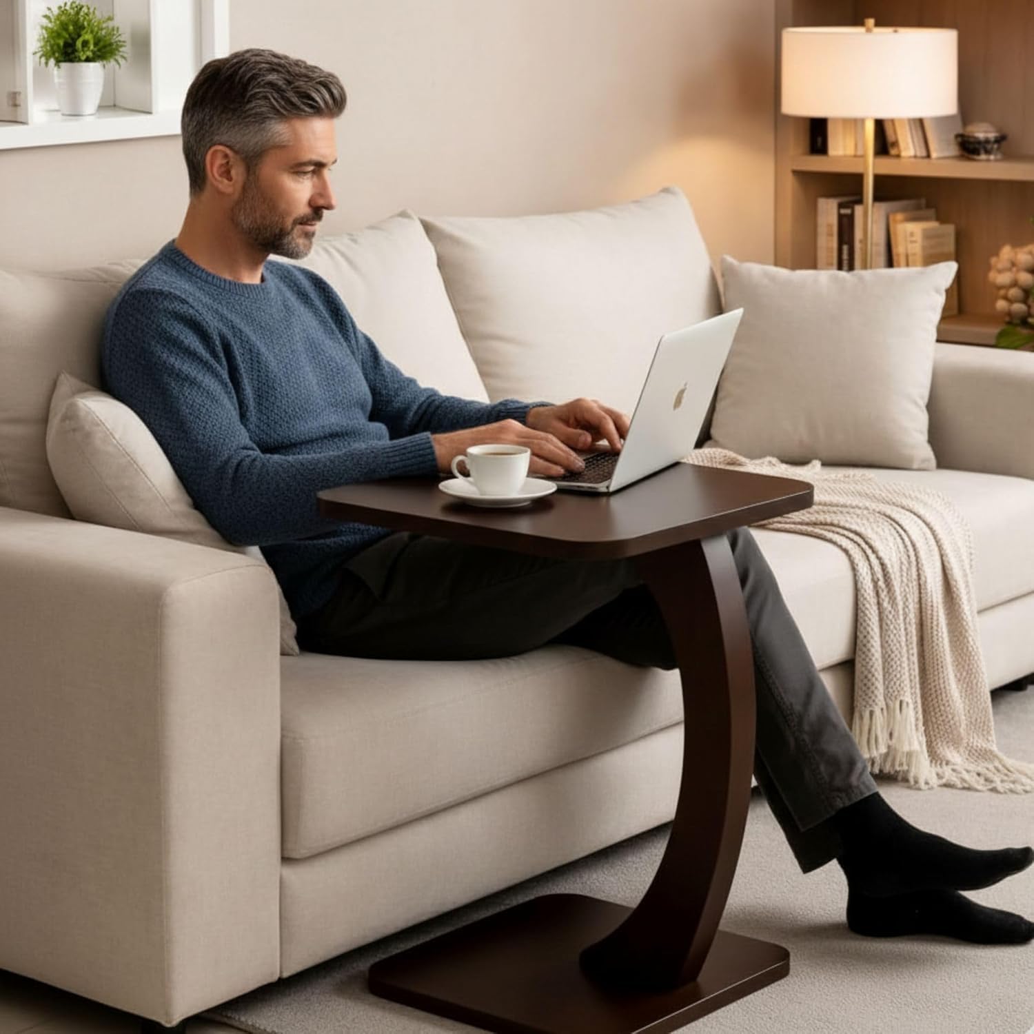 C Shaped Wooden Side Table for...