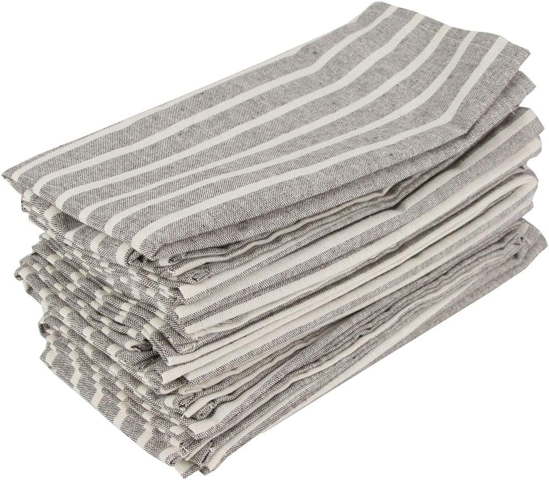 INFEI Soft Broad Striped Linen Cotton Dinner Cloth Napkins - Set of 12 (17 x 17 inches) - for Events & Home Use (Black) : Home & Kitchen