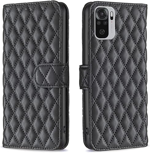 Vista 8 de Case for Xiaomi Redmi Note 10 4G/Note 10S,Rhombus Lambskin Pattern Premium Leather Wallet Kickstand Flip Case Magnetic Clasp Cover Blue