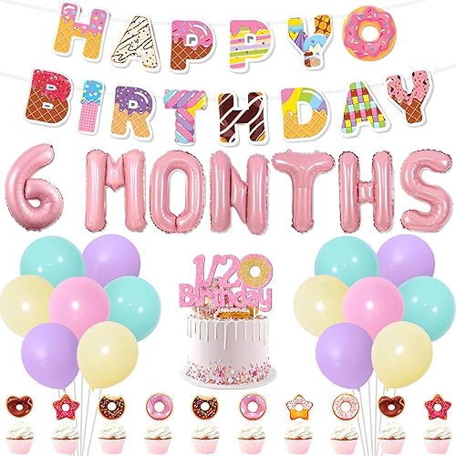 Donut 1/2 Birthday Decorations, Sweet Donut Theme 6 Months Foil Balloon Banner C