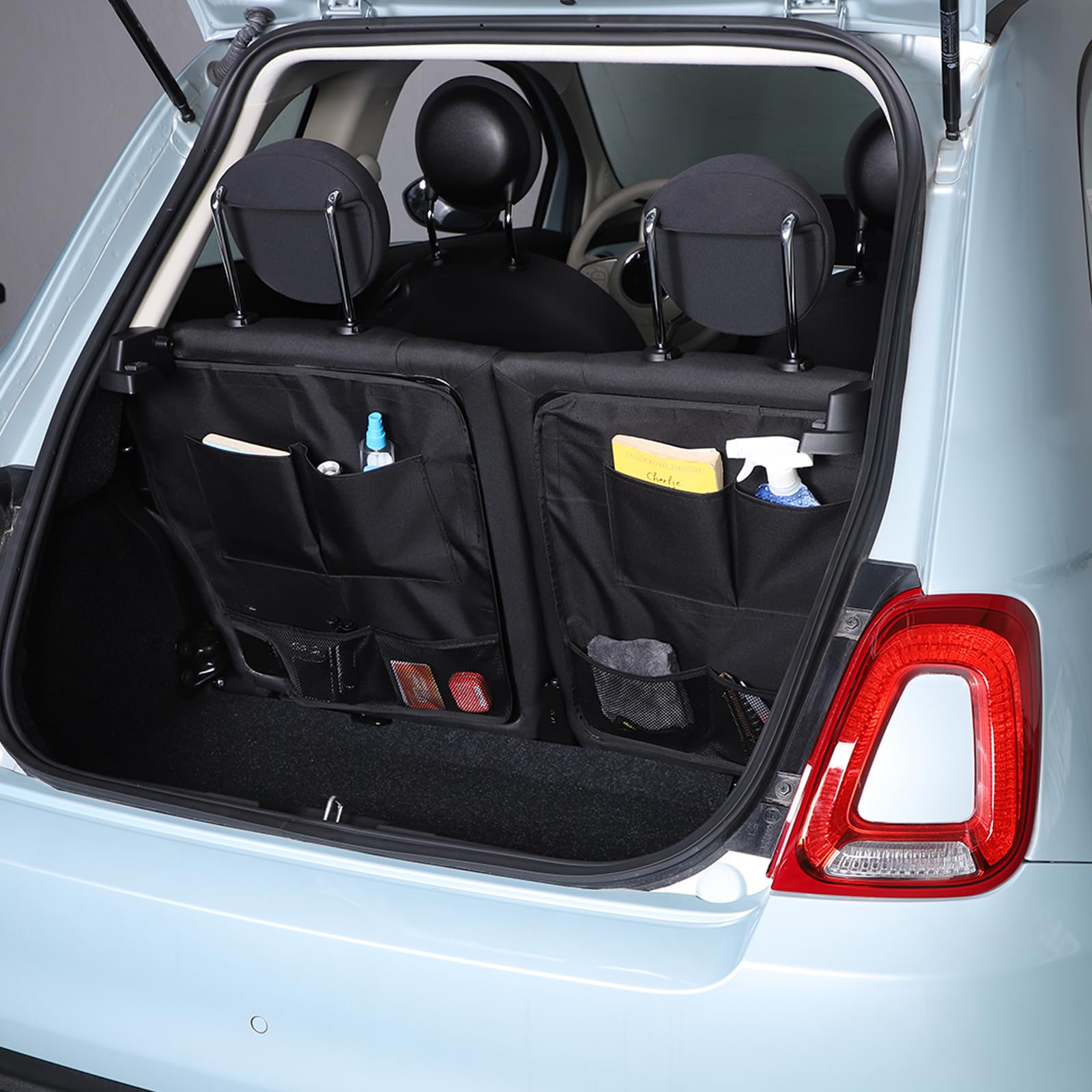 PIUGILH Organizer per bagagliaio, adatto per Fiat 500 2016 – 2024, per sedile posteriore, per bagagliaio, per auto, accessori interni