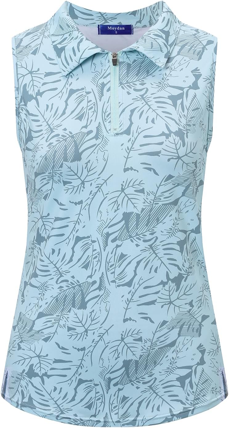 Womens Golf Apparel Print Polo Tennis Shirts Moisture Wicking Golf Tank Top with Zipper