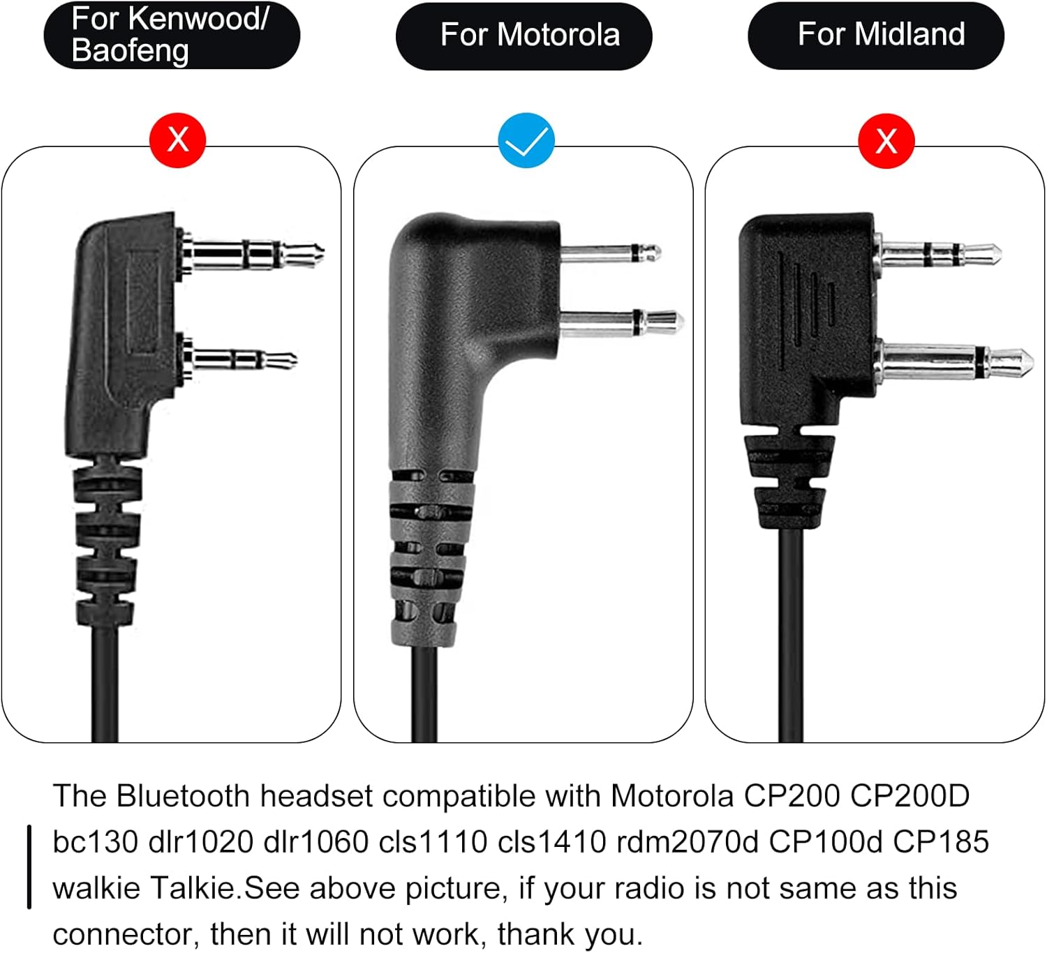 Bluetooth Earpiece Headset with PTT MIC for Motorola CP200 CP200D CP185 CLS1410 CLS1110 BRP40 DTR650 RDU2020 RDU4100 RDU4160D RDU2080D Yaesu FT-4XR FT-4VR FT-65R FT-25R Handheld Walkie-Talkie