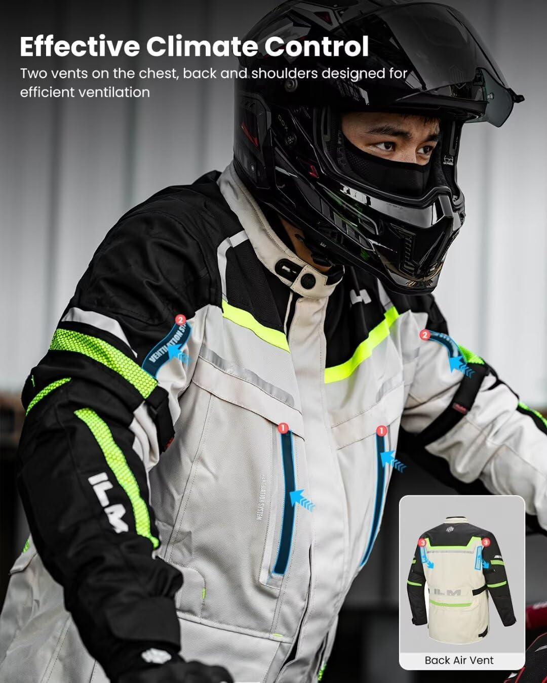 ILM Men's Street Motorcycle Jacket with CE Armor and Detachable Thermal Liner All Season Waterproof Adventure Touring Jackets Model JRL3 Cream, L - Image 6