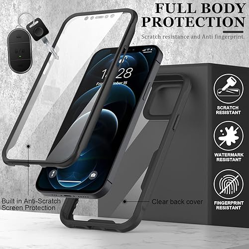 Miniatura 2 de FUNMIKO Funda para iPhone 12 Pro Max, funda transparente con protector de pantalla integrado sensible al tacto, paso de grado militar de 21 pies,