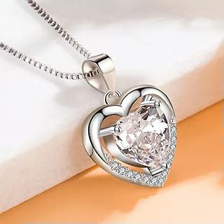 Collar con Colgante de corazón de circonita y Plata 925 para Mujer, Cadena de joyería de 3 Colores (Cristal Blanco)