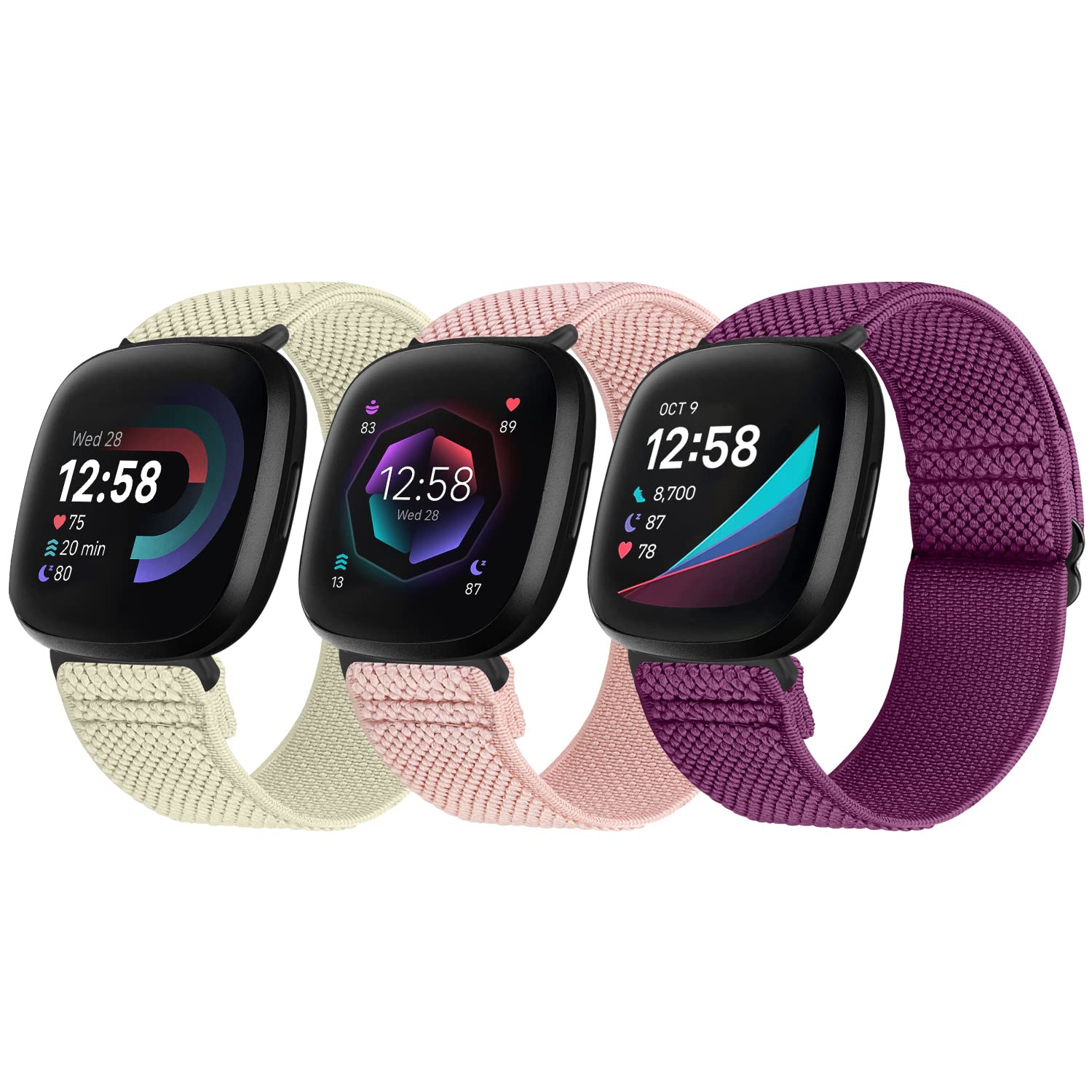 TumpCez Elastic Nylon Strap Compatible with Fitbit Versa 4/Fitbit Sense 2/Fitbit Versa 3/Fitbit Sense, Soft Adjustable Stretchy Wristbands Sport Replacement Straps for Women Men