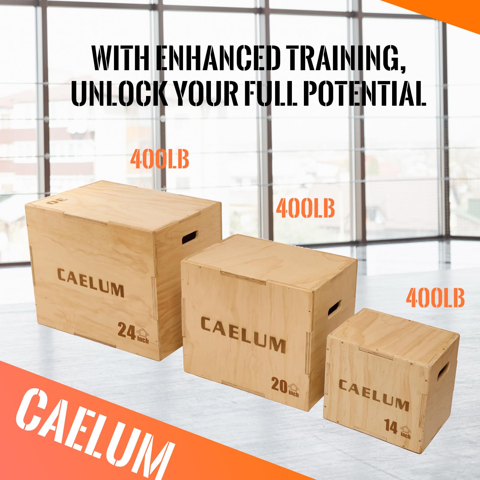CAELUM Caja pliométrica de madera 3 en 1 – Caja de salto pliométrica antideslizante para el hogar y el gimnasio, caja de lanzamiento de fitness con rodamientos de 400 libras para saltar, sentadillas