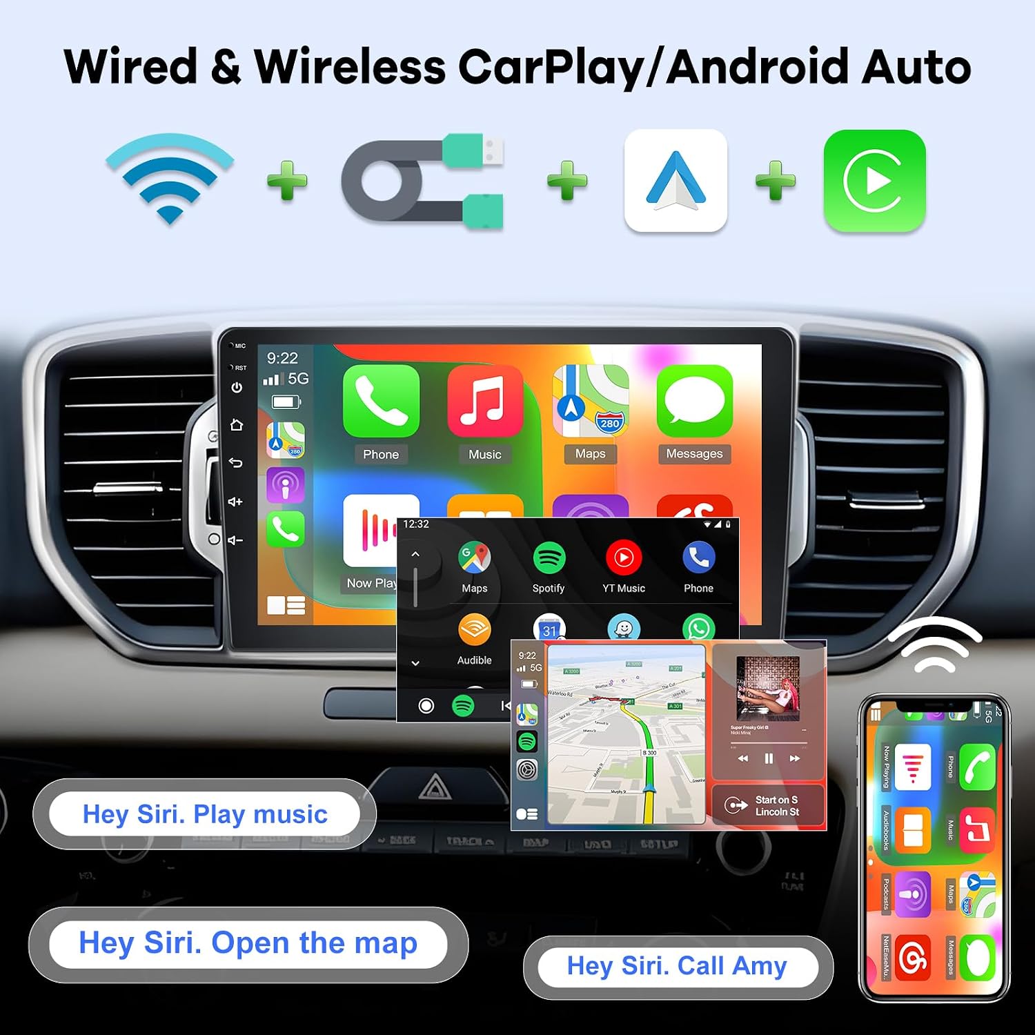 2G+64G Radio for Kia Sportage 2016 2017 2018, 9 inch Android Touch Screen Kia Sportage Car Stereo, Carplay/Android Auto/1080P/SWC/Bluetooth