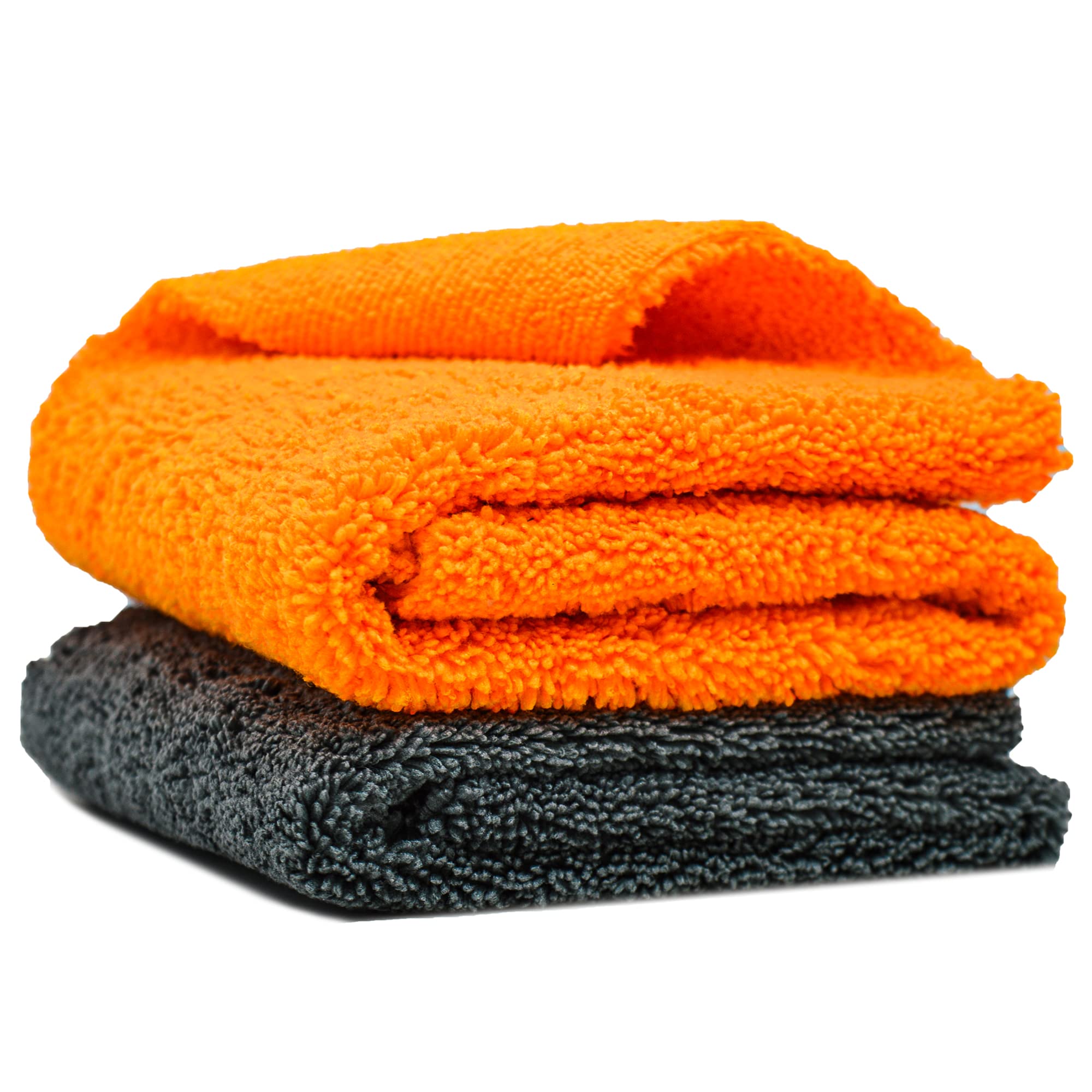 Towelogy Orange / Grey Multipurpose Microfibre Car Cleaning Cloths Edgeless For Auto Finishing Detailing Polishing Washing And Drying 40X40cm (Orange/Grey, 2)