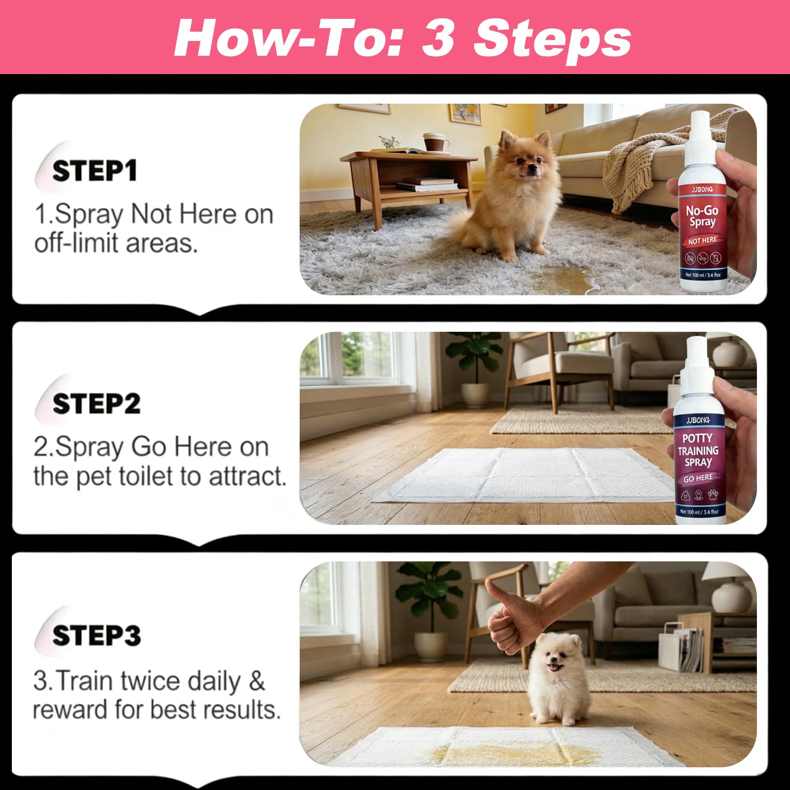 JJBONG Potty Training Spray for Dogs, Puppy Potty Training Spray, Includes Here Potty & Not Here Training Spray, Puppy Pee Spray, Helps Dogs Develop Proper Potty Habitss, 6.8 Fl Oz (Pack of 2). — view 6