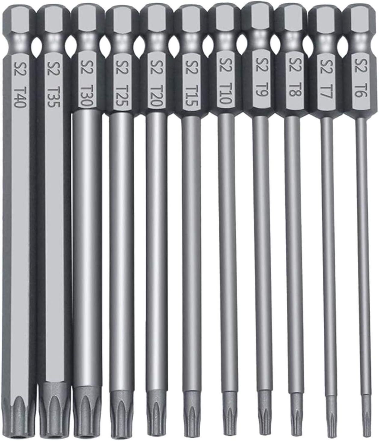JONMON Torx Screwdriver Bit Sets, 11pcs T6-T40 Magnetic 100mm Security Torx Tamper Proof with 1/4 inch Quick Change Hex Shank Screw Driver Bit Tool