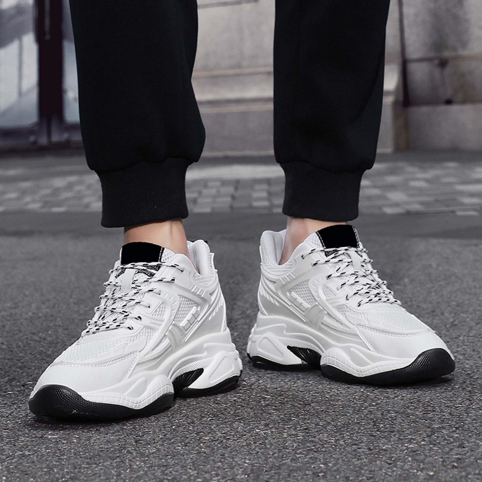Scarpe da uomo in mesh rialzate 6 cm – Sneakers con lacci con zeppe, Sneakers Running, Tennis sportivo, tomaia traspirante, suola spessa, imbottitura interna – tempo libero, corsa, camminata, casual