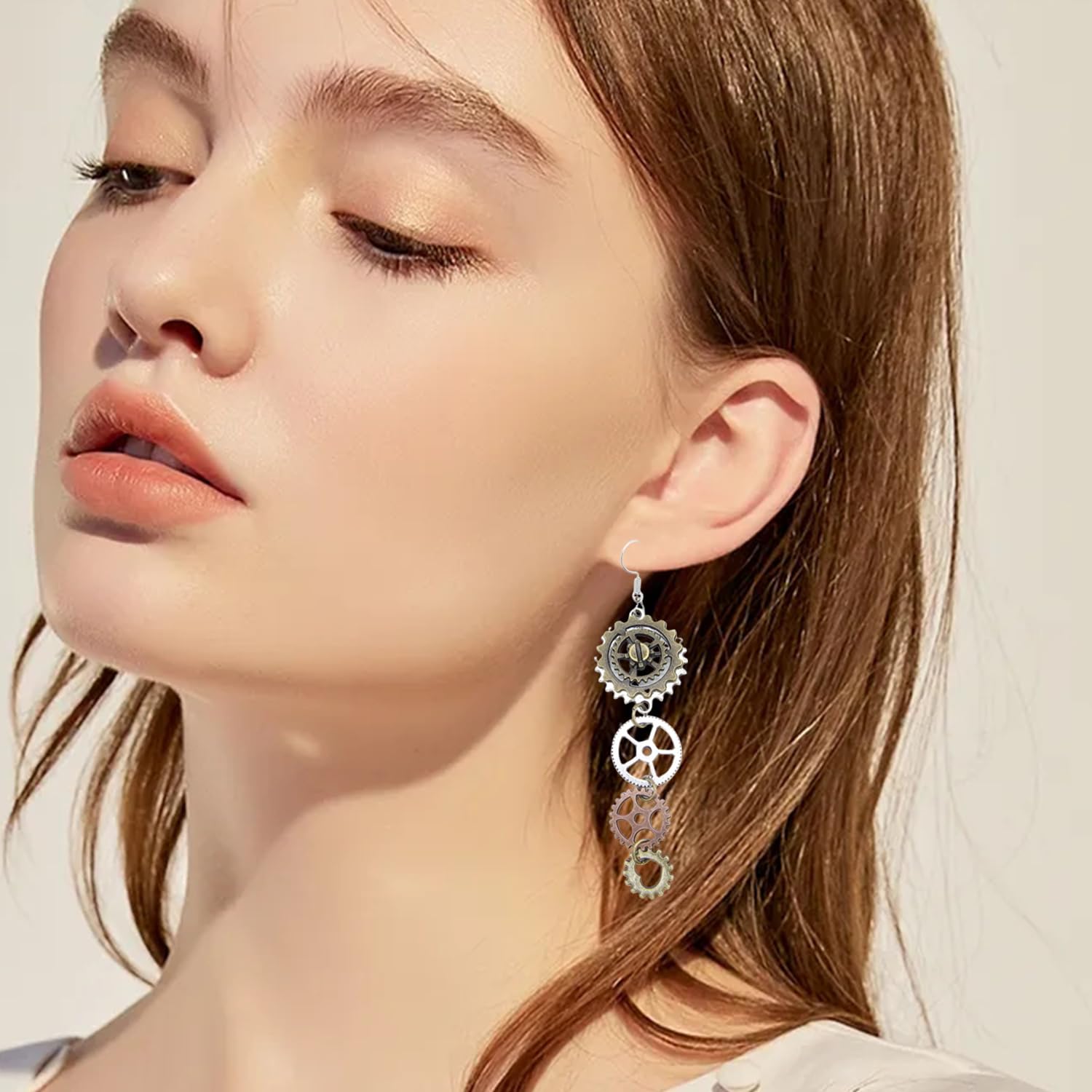 Collana A Ingranaggi da 1 Pezzi, 1 Paio di Orecchini per Ingranaggi E 1 Braccialetto, Gioielli retrò, Gioielli Creativi, Gioielli in Stile Punk.