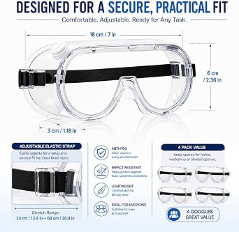 Safety Goggles, 4Pcs Clear Safety Eye Protection Glasses Adult Goggles