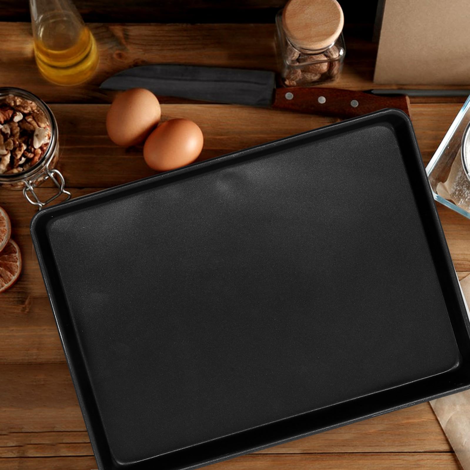 BESPORTBLE Bandeja y Fácil de Limpiar de Aleación de Aluminio para Hornear Rectangular Color Negro, Resistente a Altas Temperaturas para Cocinar y Hornear Pan en Familias Pequeñas