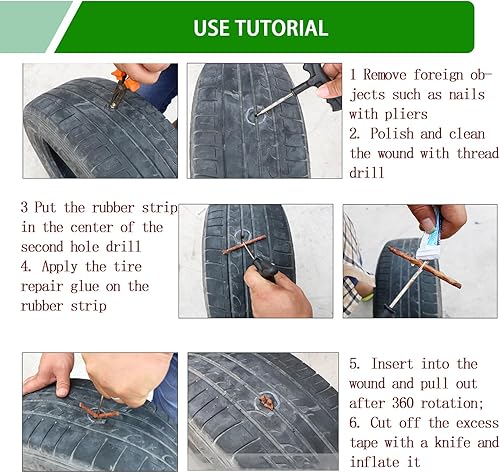 Miniatura 5 de Pack-8 Tapones de reparación de neumáticos de automóvil en forma de T con pegamento, kit de herramientas de reparación de neumáticos, reemplazos de