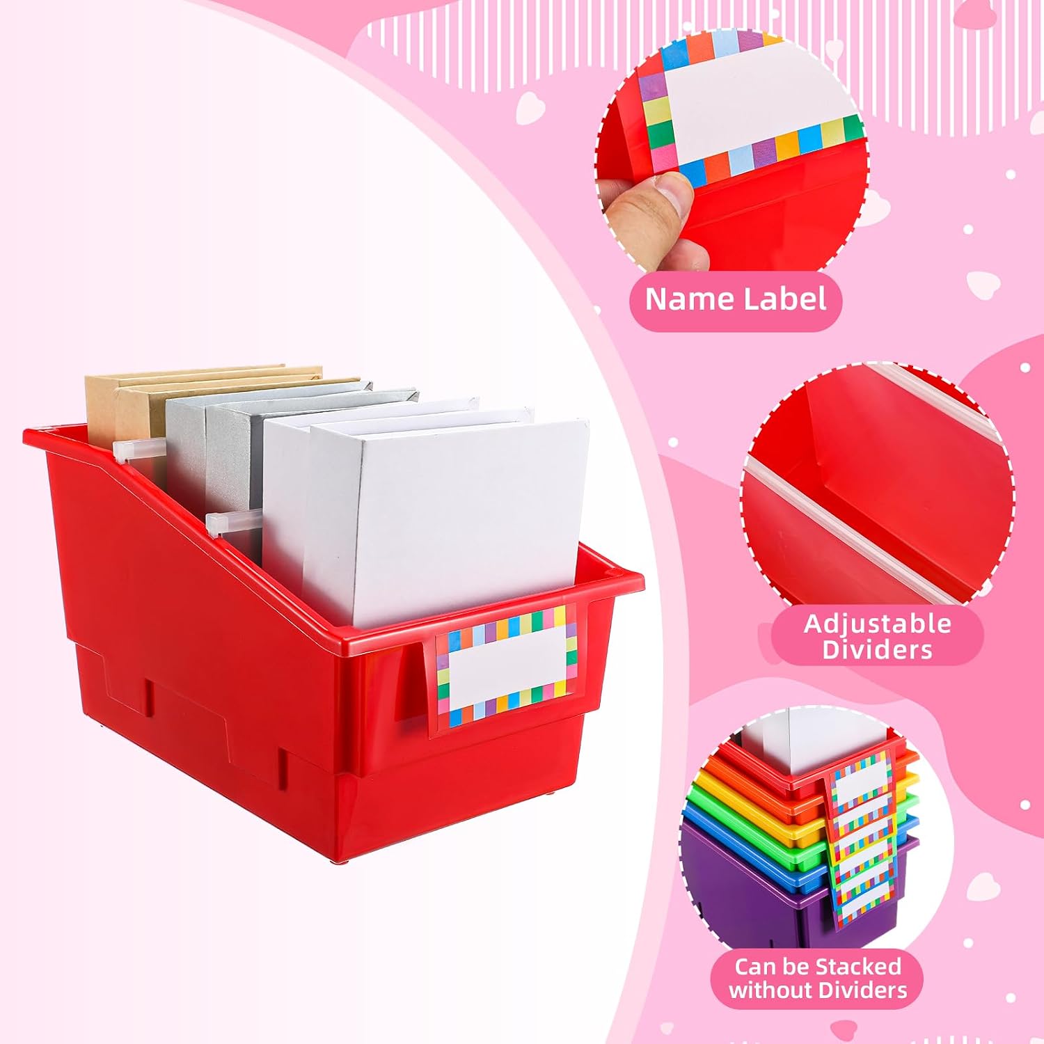 6 Pack Picture Book Organizer Bin, Colorful, 8.75" X 13.5" X 7.75" image 3