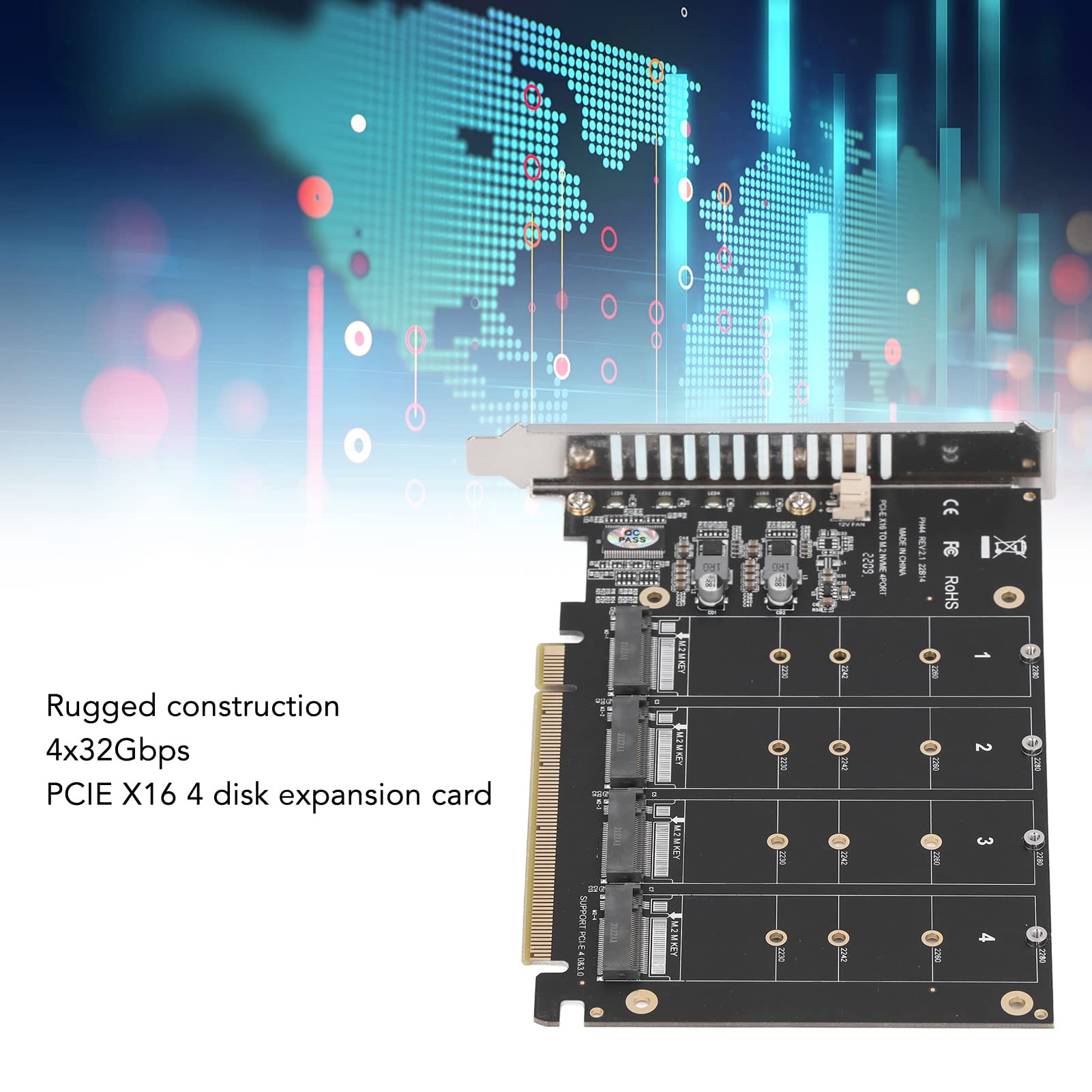 4x32Gbps PCIE X16 4-portowa Karta Rozszerzeń, M.2 NVME SSD do Miękkiej Karty Raid PCIE X16, Komputer Stacjonarny PH44 z Indywidualną Kartą Rozszerzeń Kontrolera Wskaźników LED dla