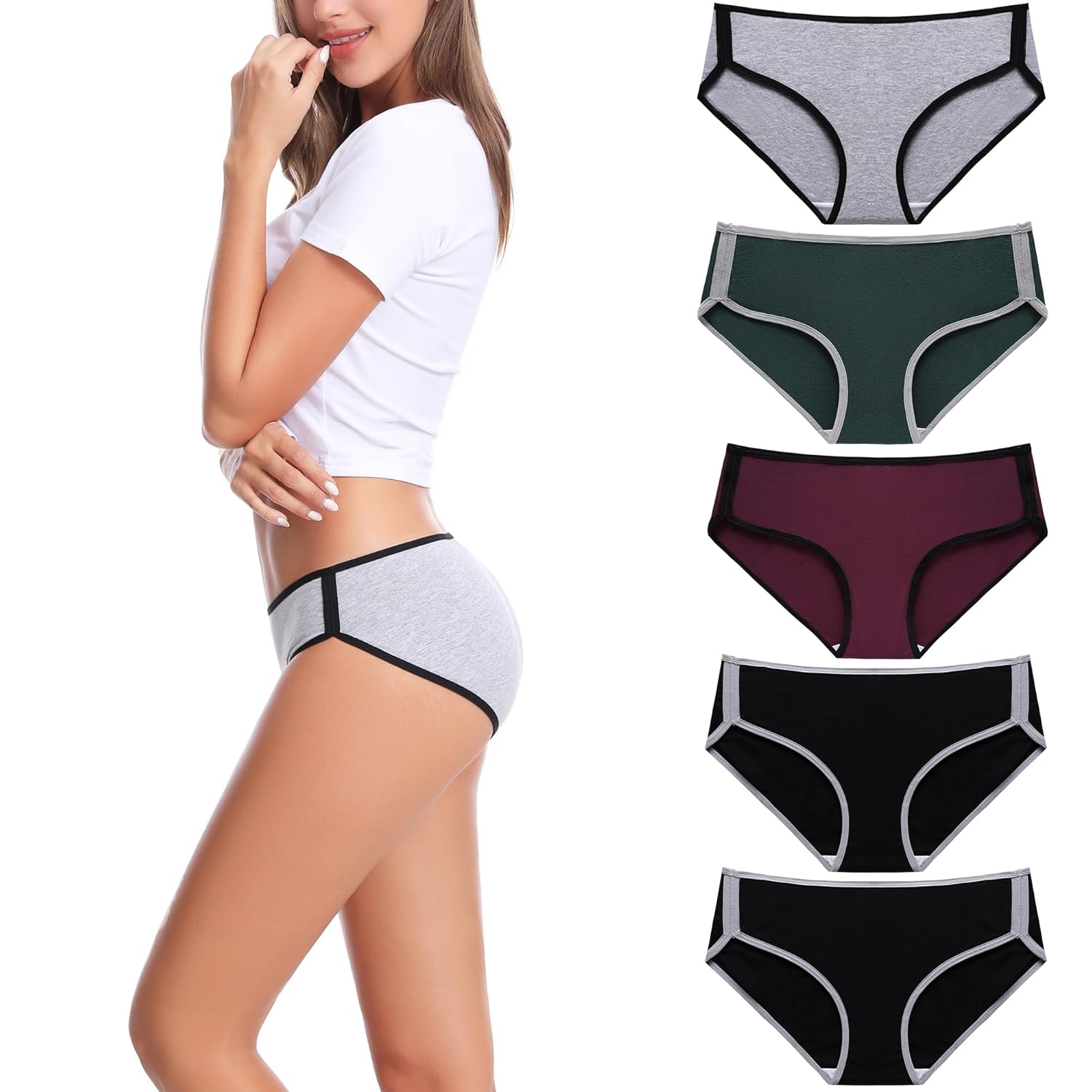 Womens High-cut Panties Pack High-waisted Briefs Moisture-wicking Cotton Underwear 5-pack Colors May Vary Multi