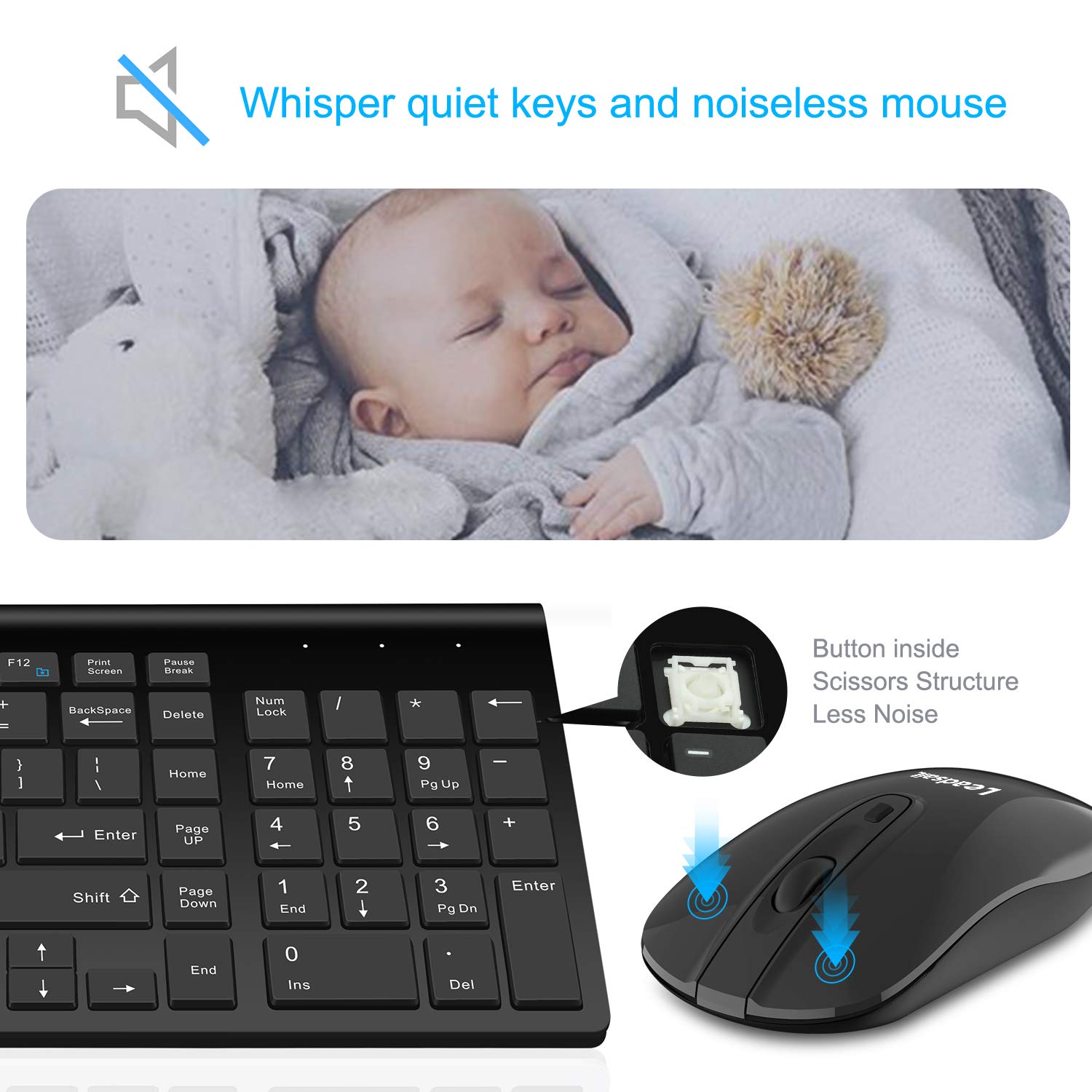 LeadsaiL Wireless Keyboard and Mouse, Wireless Mouse and Keyboard Combo