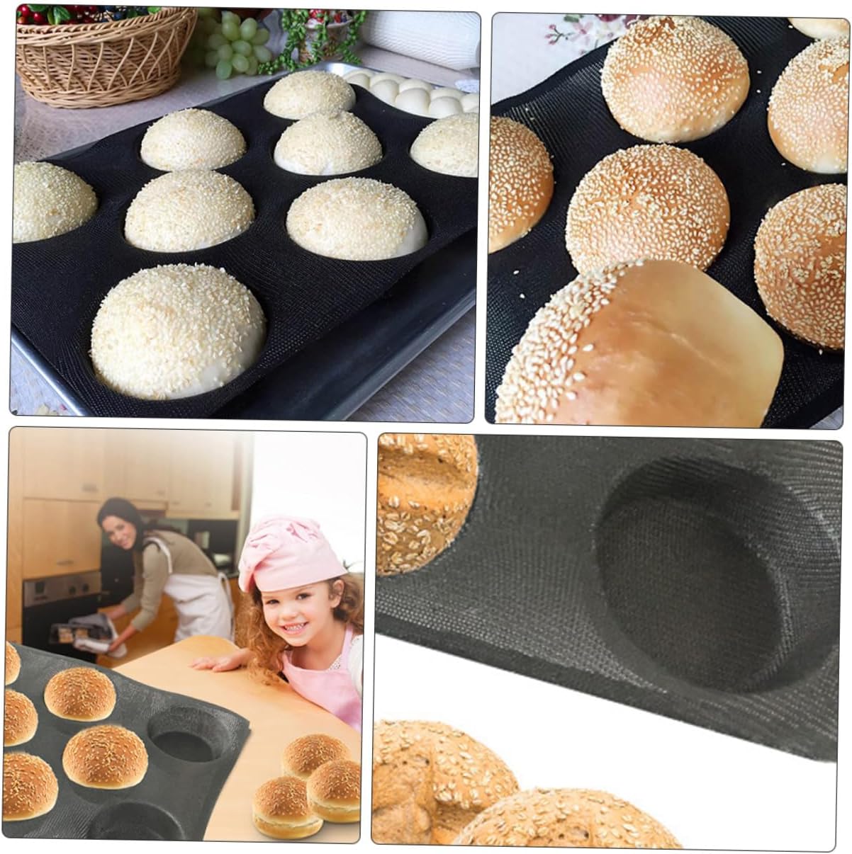 BESTOYARD Silicone Non-Stick Bread Mold for Baking Breathable Hamburger Maker Convenient Kitchen Tool for Home Bakers Black 1 Piece