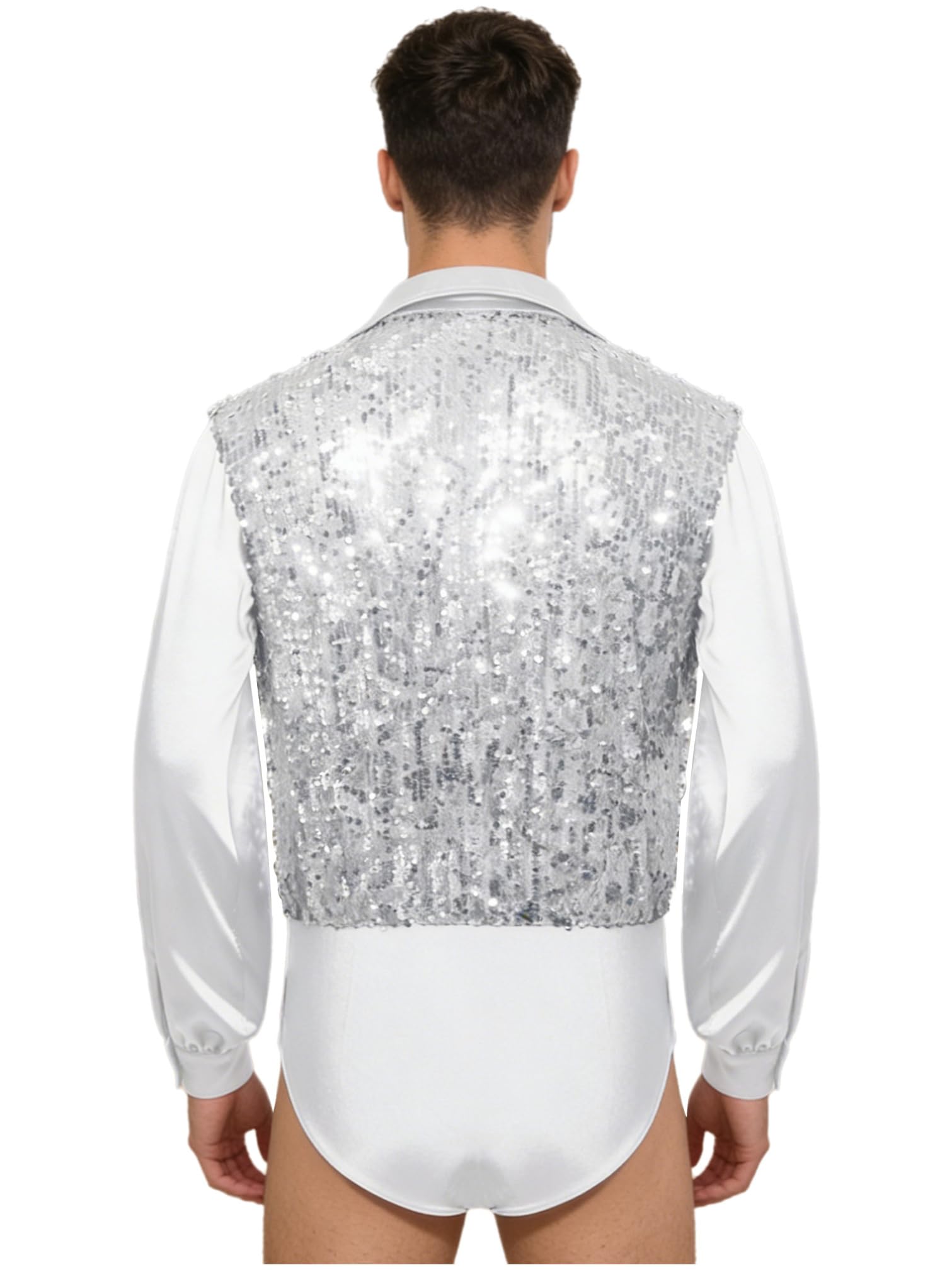 iiniim Body para Hombre Maillot de Baile Latino Rumba y Samba Camisa de Patinaje Artístico de Manga Larga Saten con Lentejuelas Cuello En V Maillot de Gimnasia