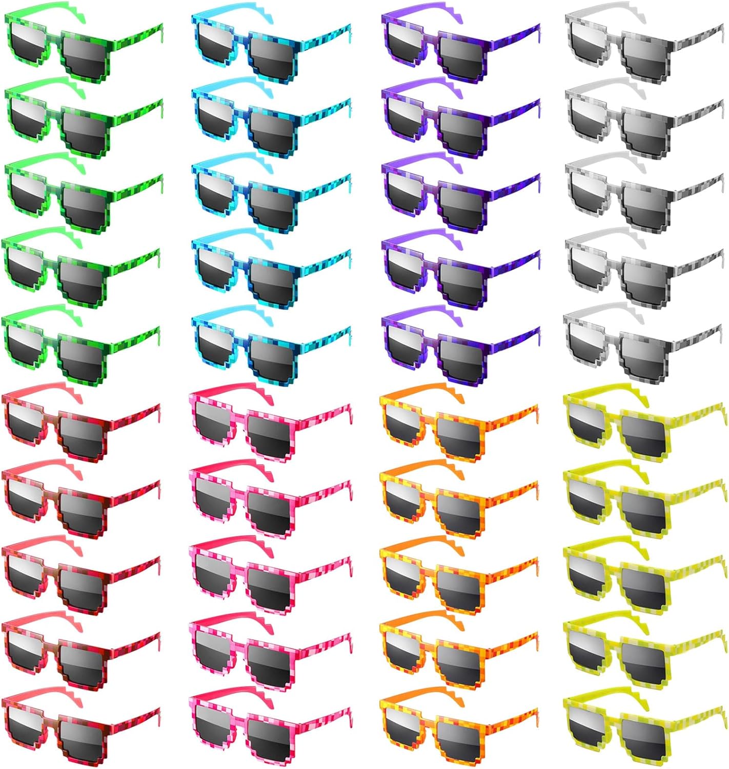 Pibupibu 24 Pack Pixel Sunglasses, Miner Party Pixel Glasses for Adults, Gamer Robot Pixelated Sunglasses Birthday Party Supplies