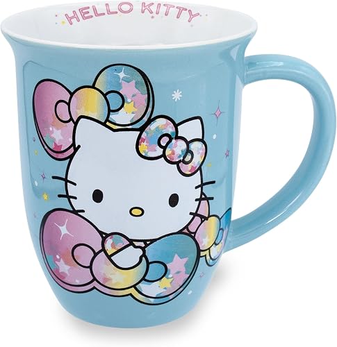 Sanrio Hello Kitty Pastel Rainbow 16oz Wide Rim Ceramic Mug | Coffee Cup for Tea, Espresso | Drinkware Travel Mug, Camper Mug, Coffee Mug for Home & Office | Hello Kitty Merchandise and Collectibles