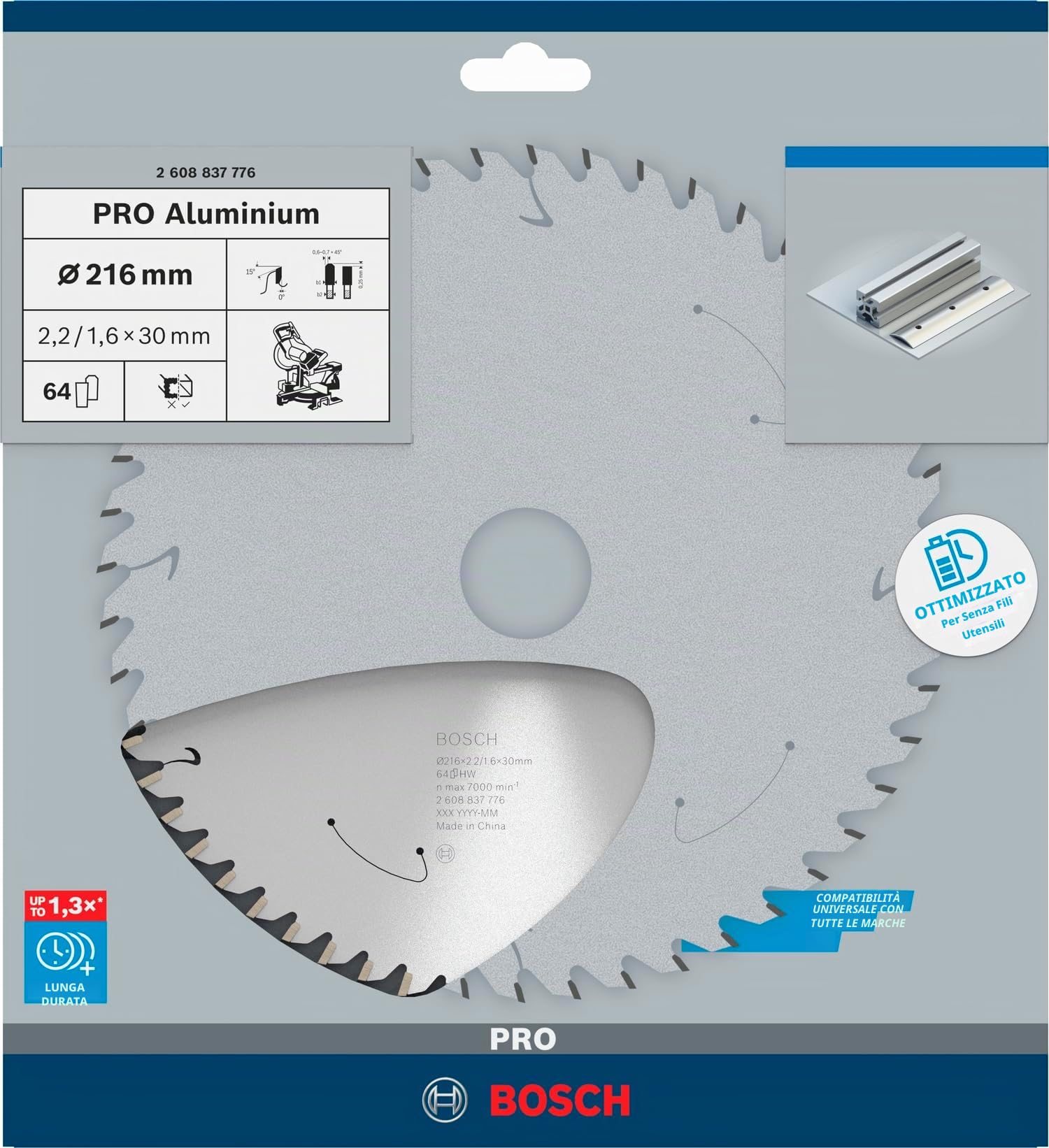 Bosch Professional Lama per sega circolare Standard for Aluminium (alluminio, 216 x 30 x 2.2 mm, 64 denti, accessorio per sega circolare a batteria)