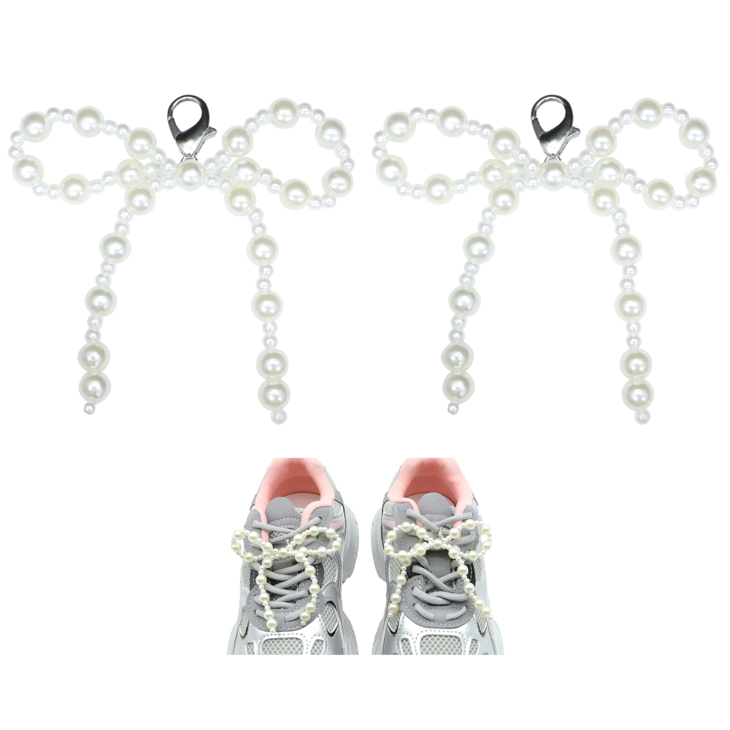 Atifober Pearl Bow Shoe Charms For Sneakers, 2 Pcs Shoe Lace Charms white black Bows Shoe Decorations Bows Charms for Dress Shoes with Buckle Coquette